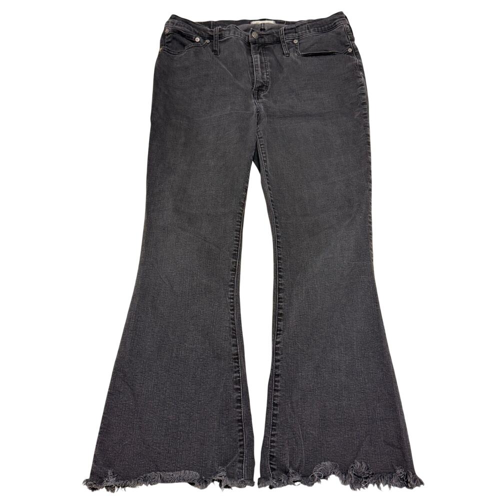 Madewell Black Wash Kick Flare Jeans Raw Hem Frayed Size 33T Tall